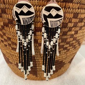 Vintage Native American Navajo Made Pottery & Bead Earrings